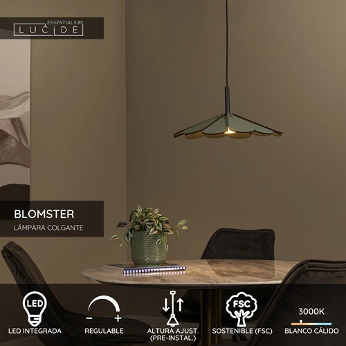 Lucide BLOMSTER - Lámpara colgante - Ø 47 cm - LED Regul. - 1x9W 3000K - Verde | Essential - USP